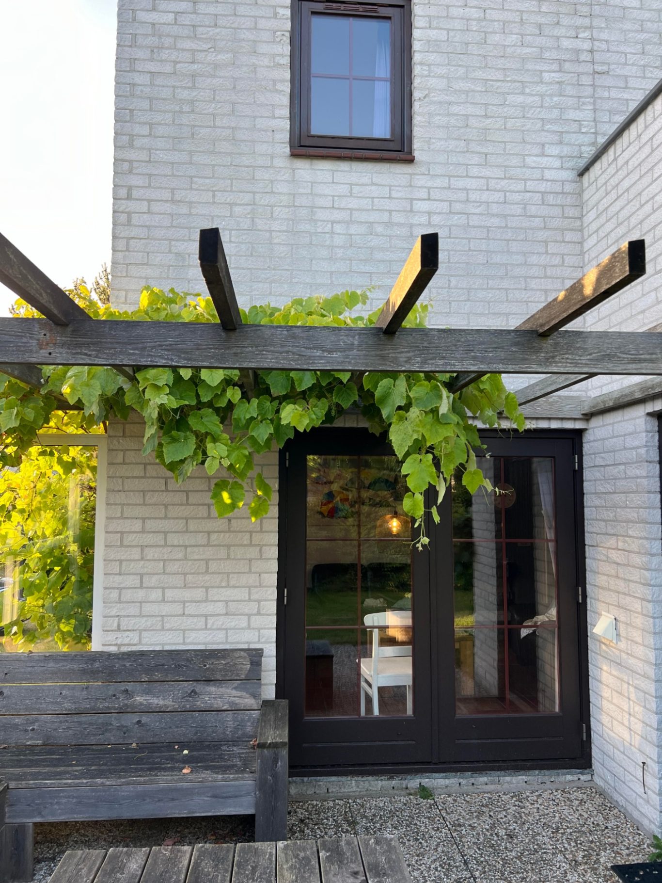 Terras beschut met druiven ranken vakantiehuis Texel bij de Krim
